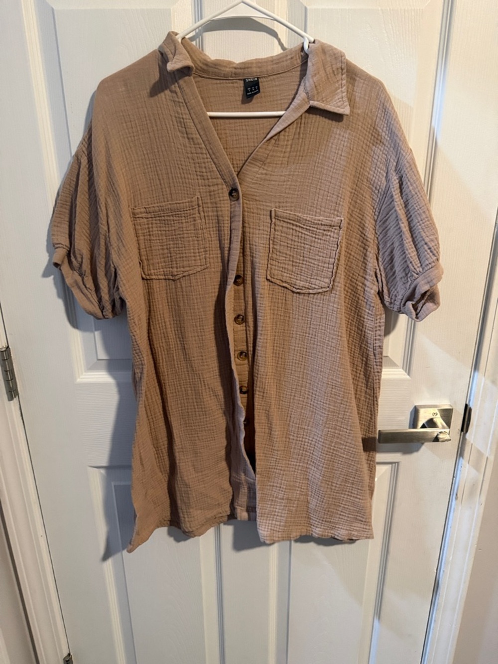 Casual Button-Front Women’s Shirt in Taupe